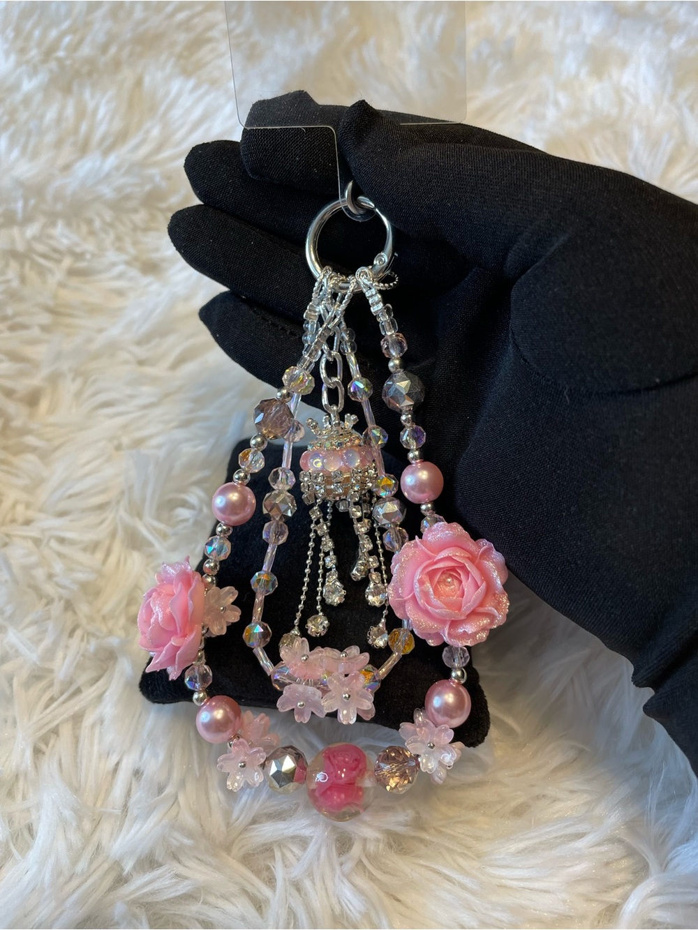 Pink Floral Beaded Phone Charm